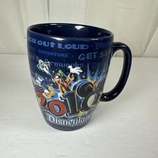 Disneyland Resort Mickey & Gang 2010 Coffee Mug Cup Dark Blue Raised 3D