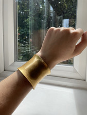 Wide Gold Tone Cuff Bracelet, Adjustable Vintage Cuff
