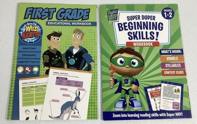 PBS Kids WILD KRATTS & SUPER WHY 1st Grade Educational Workbook Learning Fun Set