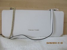 Trina Turk Nwt White  Leather Large Clutch/shoulder Bag W/gold Chain Straps 