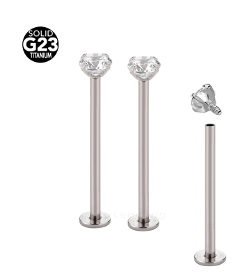 PAIR G23 Titanium CZ Prong Set Cheek Labret Dimple Piercing