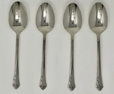 Oneida Damask Rose Set of 4 Dinner / Oval Bowl Soup Spoons 7 1/4" USA MADE