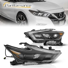 Fit 2016-2018 Maxima S SL SV Black Projector Headlight W/DRL LED Left+Right Side