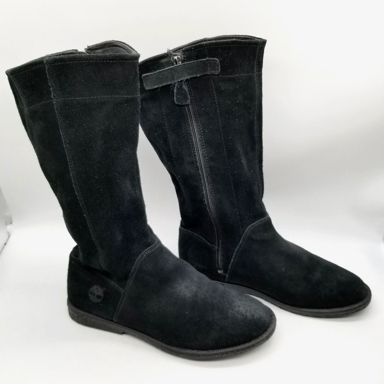 Stivali equitazione Timberland bambina neri scamosciati zip laterale metà polpaccio punta tonda taglia 6