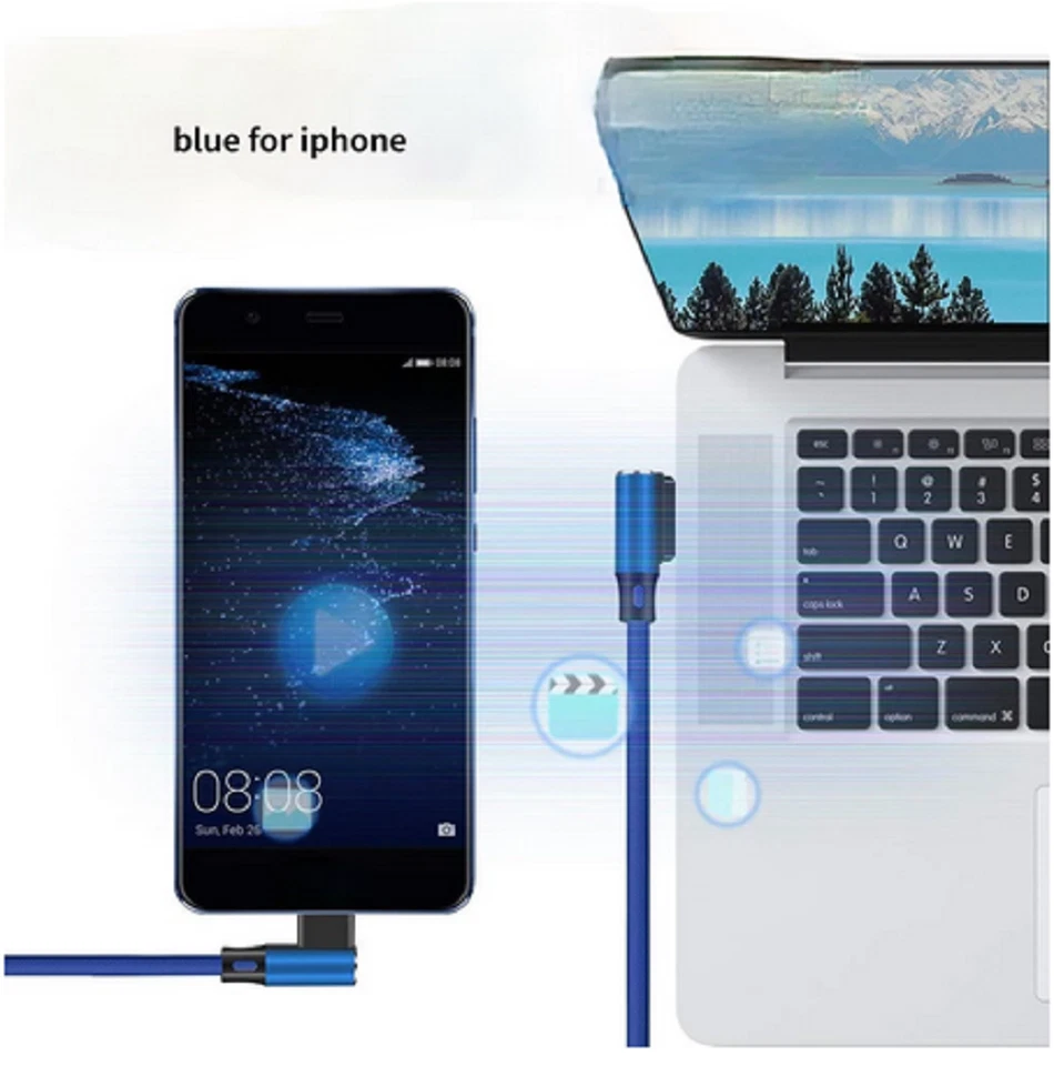 3/6X 90 Degree Elbow USB Charger Cable 10FT For iPhone 14 13 8 12 Charging Cord - Image 2 of 4