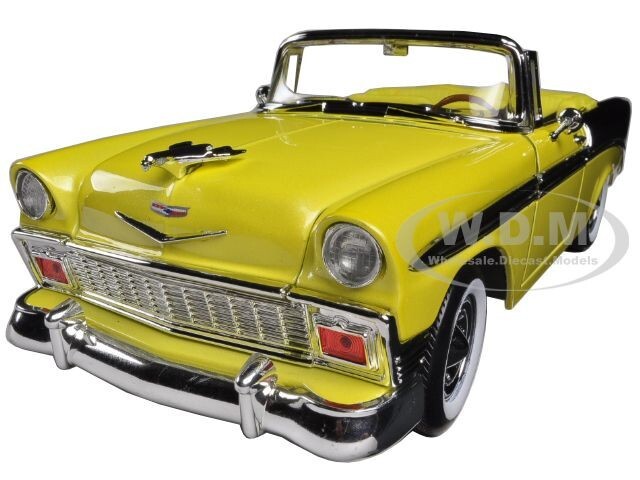 1956 CHEVROLET BEL AIR CONVERTIBLE YELLOW & BLACK 1/18 BY ROAD