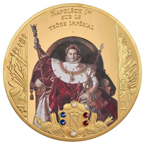 France - médaille 70 mm - 2015 Napoléon Ier sur le trône impérial - cuivre doré
