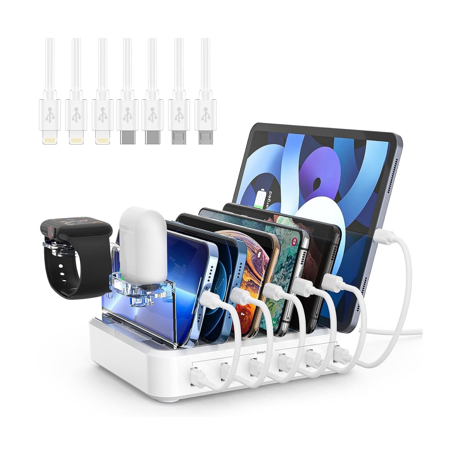 Charging Station for Multiple Devices,60W 6 Port Charger Station with 7 Mixed...-image