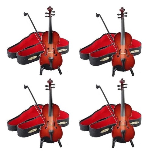 4 Worlds Smallest Miniature Violin Case Instrument Tiny Wooden Gag Gift Toy Lot - Picture 1 of 8