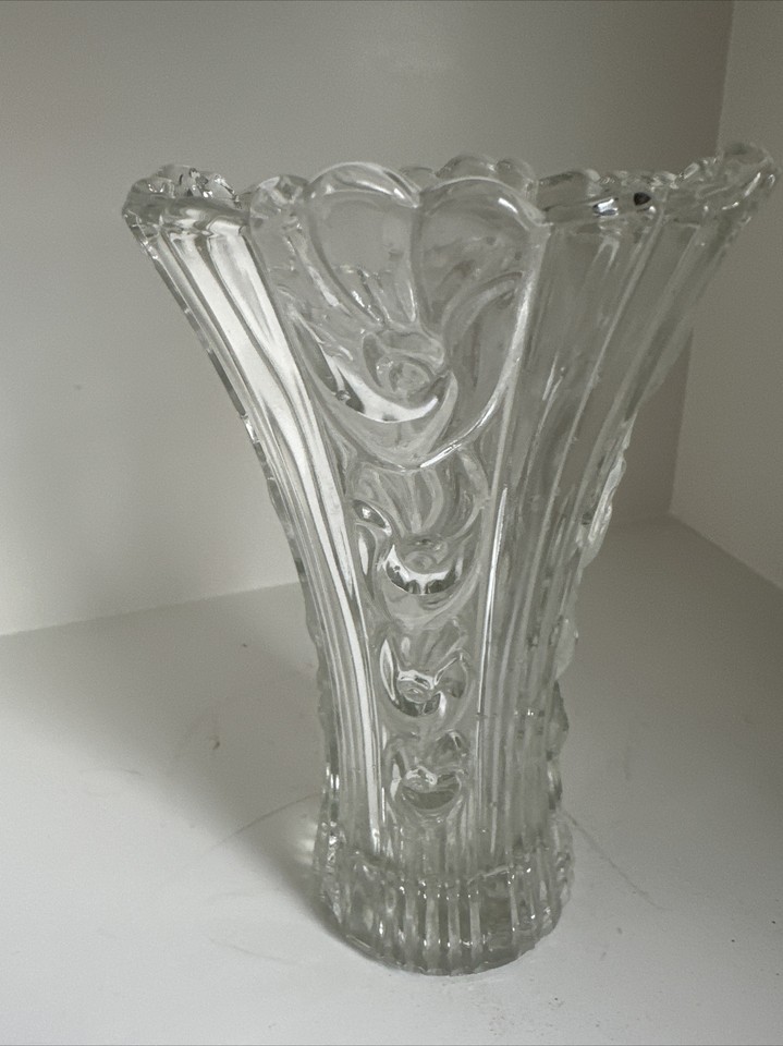 VINTAGE Large Flower Vase HandCut Lead Crystal Etched Heavy Glass 8 In Tall eBay