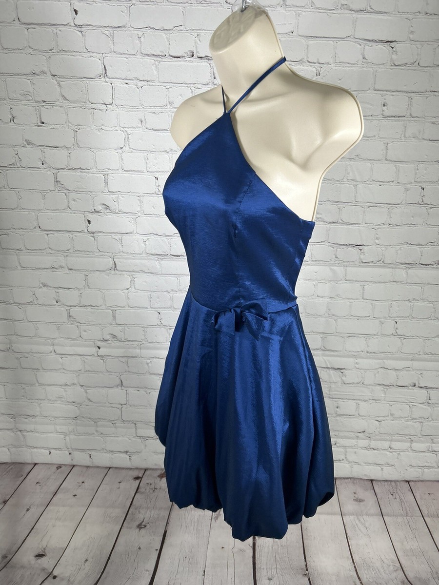 Teeze Me Blue Halter Short Bubble Hem Fit And Flare Party Dress Junior's 9  | eBay