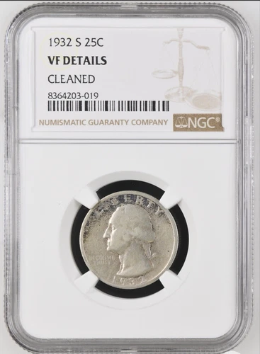 1932-S 25c Washington Silver Quarter NGC VF DETAILS CLEANED