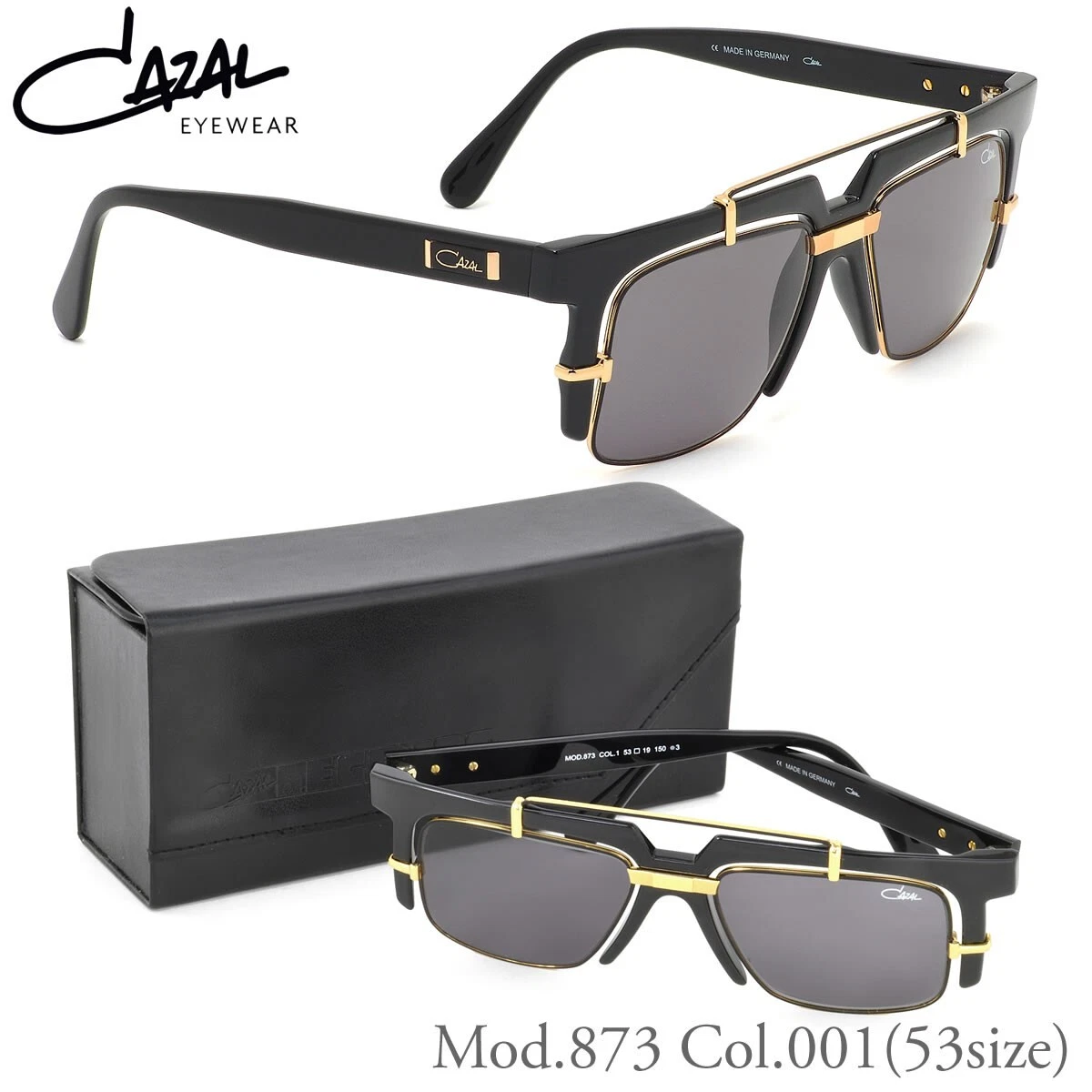 CAZAL Sunglasses LEGENDS MOD.873 COL1 Black Gold Eyewear 53□19-150 w/case bag