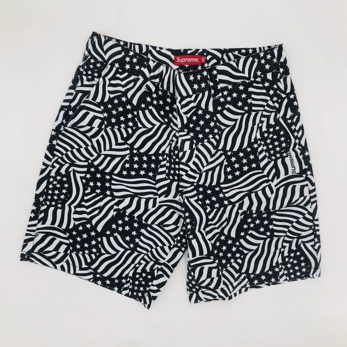 🔥 New Supreme® Work Shorts Black White USA American Flags SS20 Size 30 🔥  💯