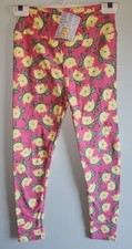 LulaRoe Women's ONE SIZE Leggings PINK  YELLOW Floral Print Flowers 22423