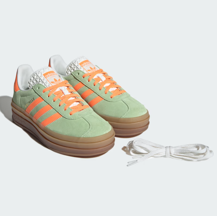 ★【Adidas】Gazelle Bold Semi Green Spark Screaming Orange★ Adidas Women's Gazelle Bold Shoes - Semi Green Spark