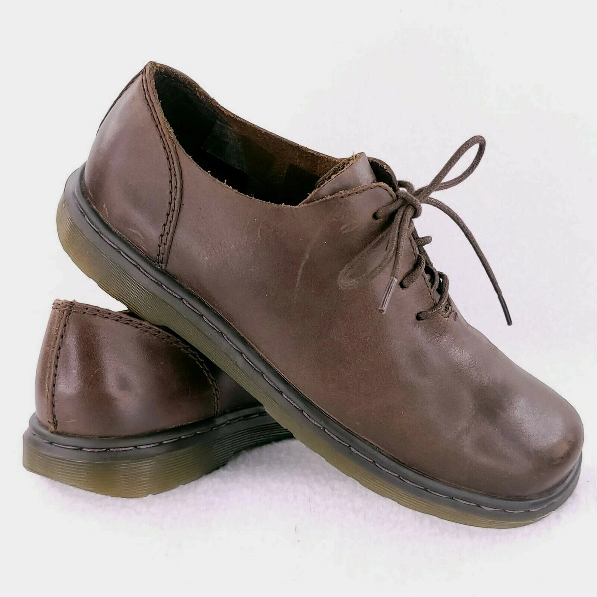Dr Martens Womens 7 Lorrie III Brown Leather Oxford Faux Fur Lined Air Sole EUC