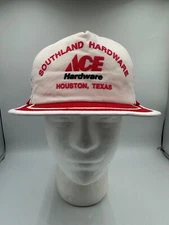 Vtg Ace Hardware Snapback Hat 3 Stripe Mesh Trucker Houston TX USA Made