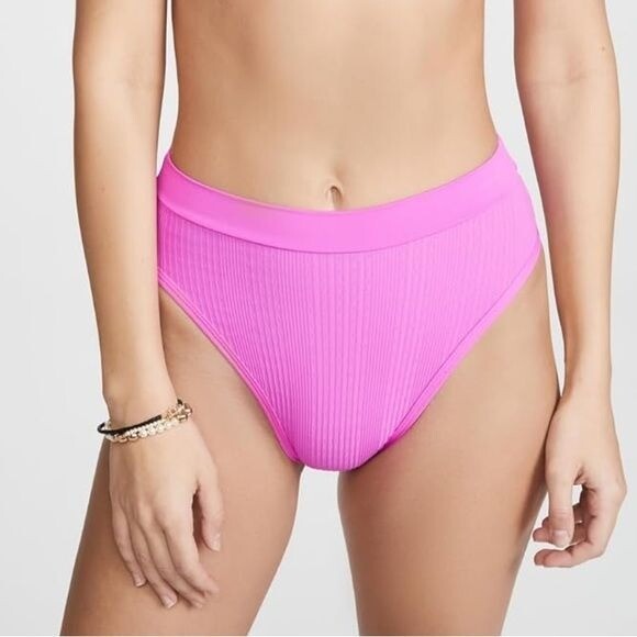 L*Space Frenchi Bikini Bottoms Ribbed Knit Pink New With Tags Size Large Bitsy