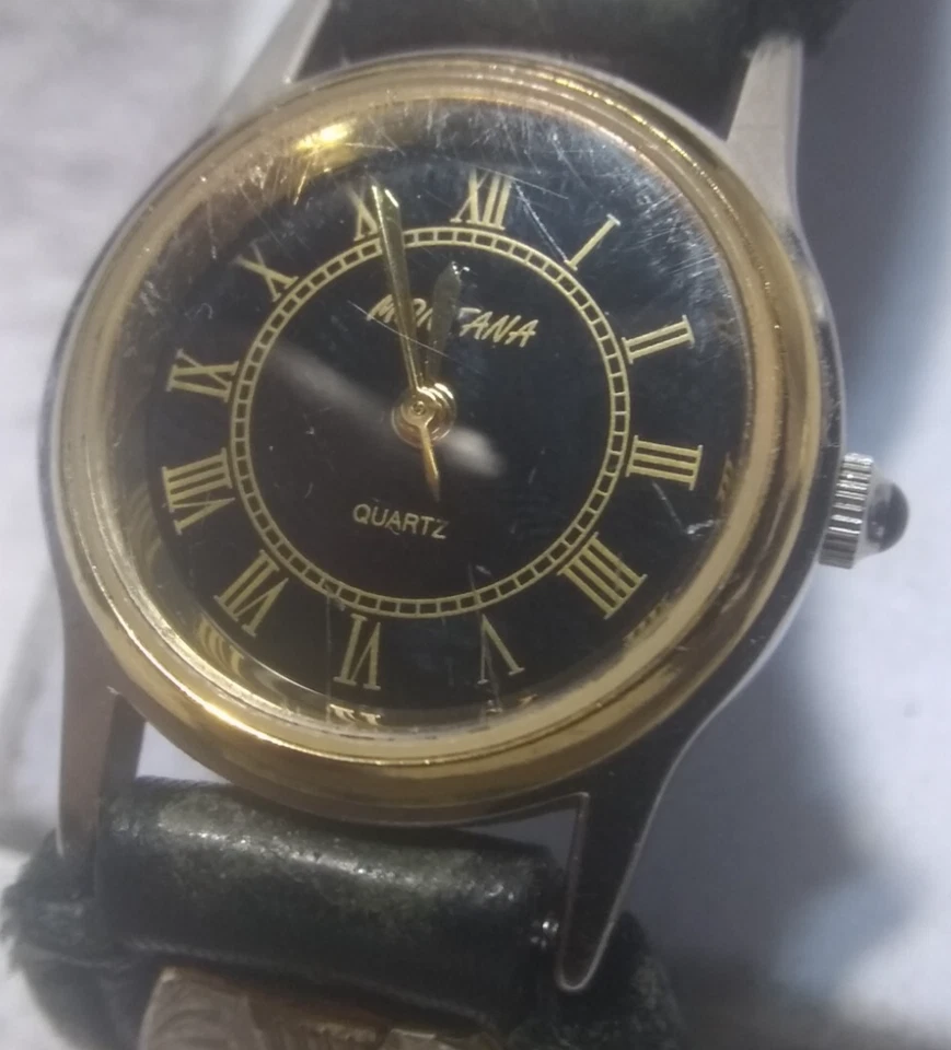 Reloj Montana Plateros Azteca Plata Dorado Cuero Negro Nuevo Murciélago Gran Forma 2 Foto 3 de 4