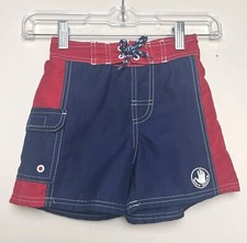 BODY GLOVE Boys NAVY Blue Red Bathing Suit Swim Trunks with Cargo Pockets Sz 4