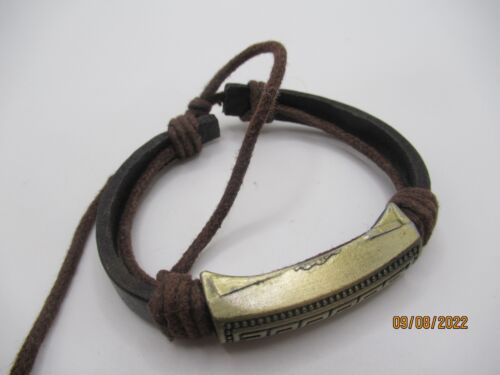 Men's leather cord bracelet adjusts to fit - Afbeelding 1 van 3