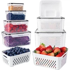6 PCS Large Fruit Containers for Fridge - Leakproof Food Storage Containers w...