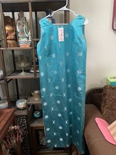 VTG Fashions By Tina Waikiki Hawaiian Maxi Dress Blue Tiki Aloha Size M NWT