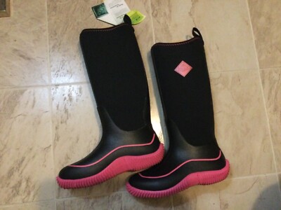 New $115 Muck Hale Black Pink Tall All Season Waterproof Rubber Boots Women 