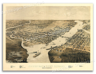 Green Bay Wisconsin 1867 Historic Panoramic Town Map - 20x28