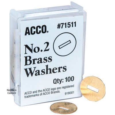 ACCO 71511 No.2 Brass Washers, 1/2'' Diameter, Pack of 100