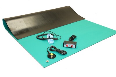 DiStat 2-Layer Rubber ESD Anti-Static Mat - 24x48 Green With Ground Cable