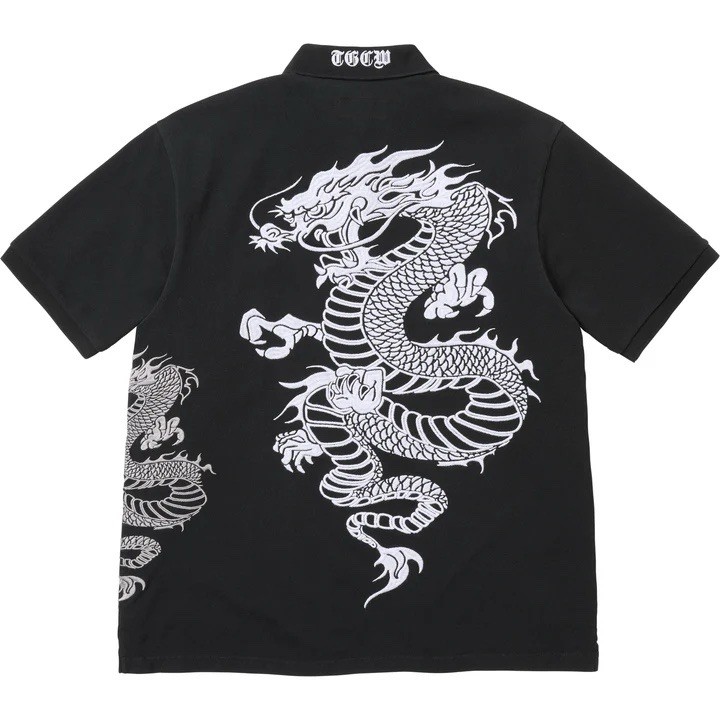 Supreme The Great China Wall Dragon Black Polo Shirt Size Large