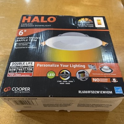 HALO RL 6'' CCT Canless Recessed LED Downlight, 600-Lumens D2W, Indoor, White