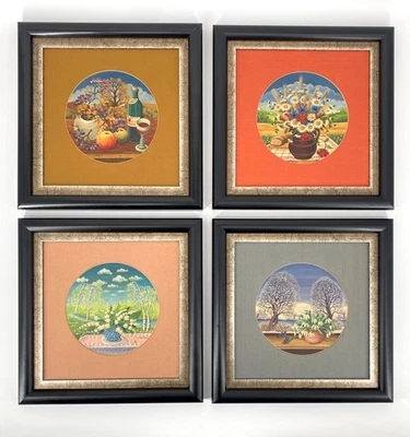 *4x GEMÄLDE ACRYL A. BETHKE 1979 JAHRESZEITEN NAIVE MALEREI ORIGI - Bild 1 von 4