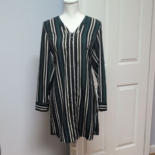 Express Black, Green & Tan Striped Shirt Dress Size S