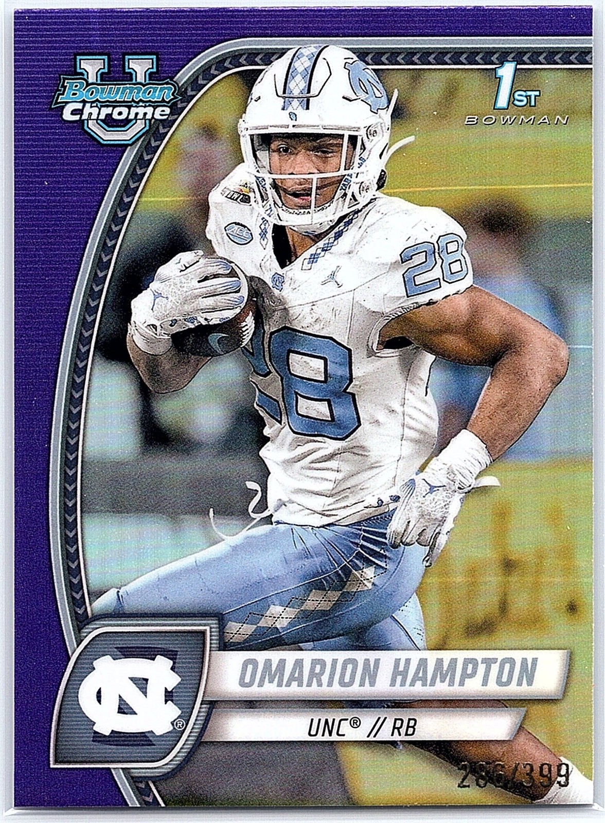 2024 Bowman Chrome U Omarion Hampton Purple Refractor /399 1st Prospect Tar Heel