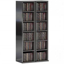 HOMCOM Set of 2 CD Storage Units with Adjustable Shelves, High Gloss Black