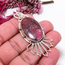 Black Manganese In Rhodonite - Colorado 925 Sterling Silver Pendant 2.34" sku46