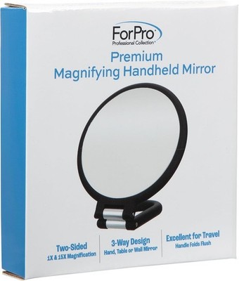 ForPro Vergrößerungsspiegel 1X/15X - Klappbarer Handspiegel Mit Griff, Verzerrungsfrei, 12,2 Cm