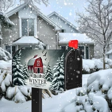 winter red barn-style magnetic mailbox cover for garden decoration of 18x21in