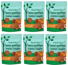 6 Pack Beech-Nut Mini Waffles Hidden Veggies Toddler Snacks Pumpkin Apple, 3.2oz