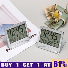 Desk Top Clock Folding Slim LCD Digital Calendar Temperature Alarm Office Clock
