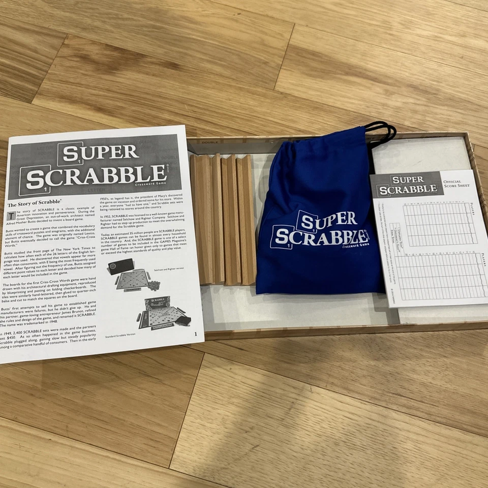 Super Scrabble 2014 Board Game Hasbro 200 Wood Letter Tiles 441 Spaces Complete - Image 2 of 4