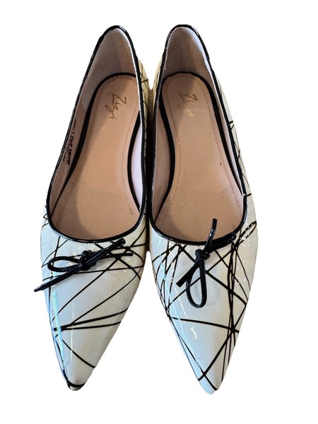 Zizi By FLORSHEIM Womens Jackson Patent Black & White Ballet Bow Flats Sz 40