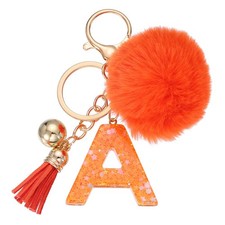 Alphabet Initial Letter Keychain Letter-A Cute Heart Resin Keyrings Orange