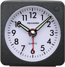 Ultra Small, Battery Travel Alarm Clock with Snooze and Light, Silent with No Ti