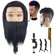 Barber Mannequin Head Male with Human Hair Beard 8 Inch Black Styling Stand