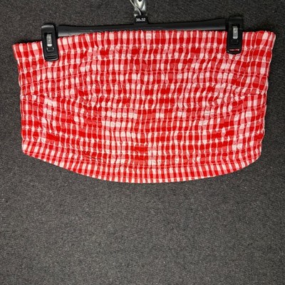 Universal Thread Womens XXL Red White Gingham Smocked Tube Top western cottage