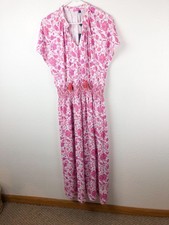 CABANA LIFE Maxi Dress Pink Floral SZL SPF 50+ Short Sleeves Tassels Resort A6